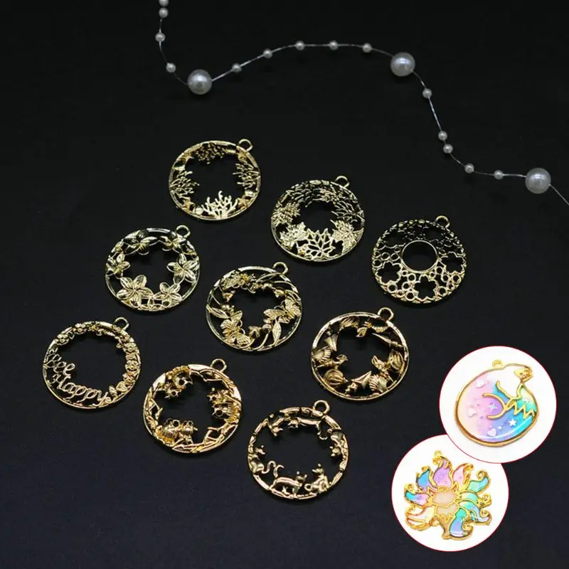 

Metal Frame DIY Epoxy Resin UV Crystal Silicone Molds Accessories Golden Floral Animals Jewelry Pendant Necklace Making Charms