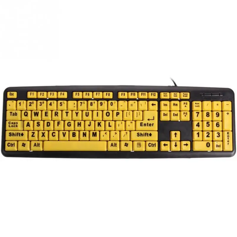 

High Contrast Yellow Keys Black Letter ABS Professional Large Print Elderly USB PC Computer Game Gaming Keyboard For Old People