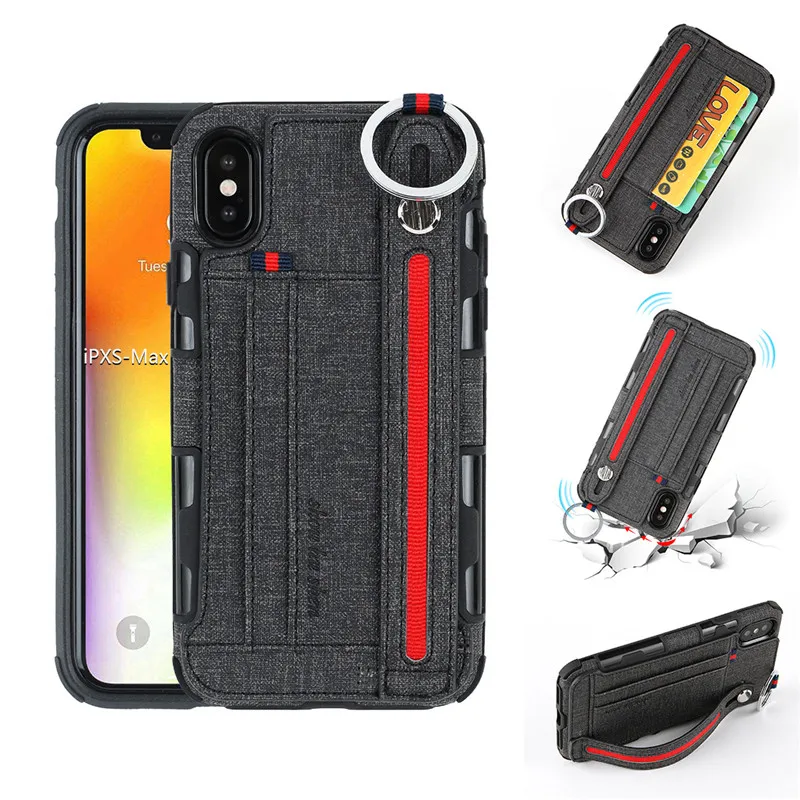 

Fashion Rope Loop Credit Bank Cards Pocket Lanyard Ring Denim Phone Case Cover for Samsung Iphone XR XS MAX X 6S 6 8 7 Plus Case