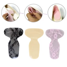 3Pairs/pack Soft Self-adhesive Silicone Gel Heel Shoe Pads Foot Care Lace Print Pink/Black/Yellow One Size Free Shipping T2N2