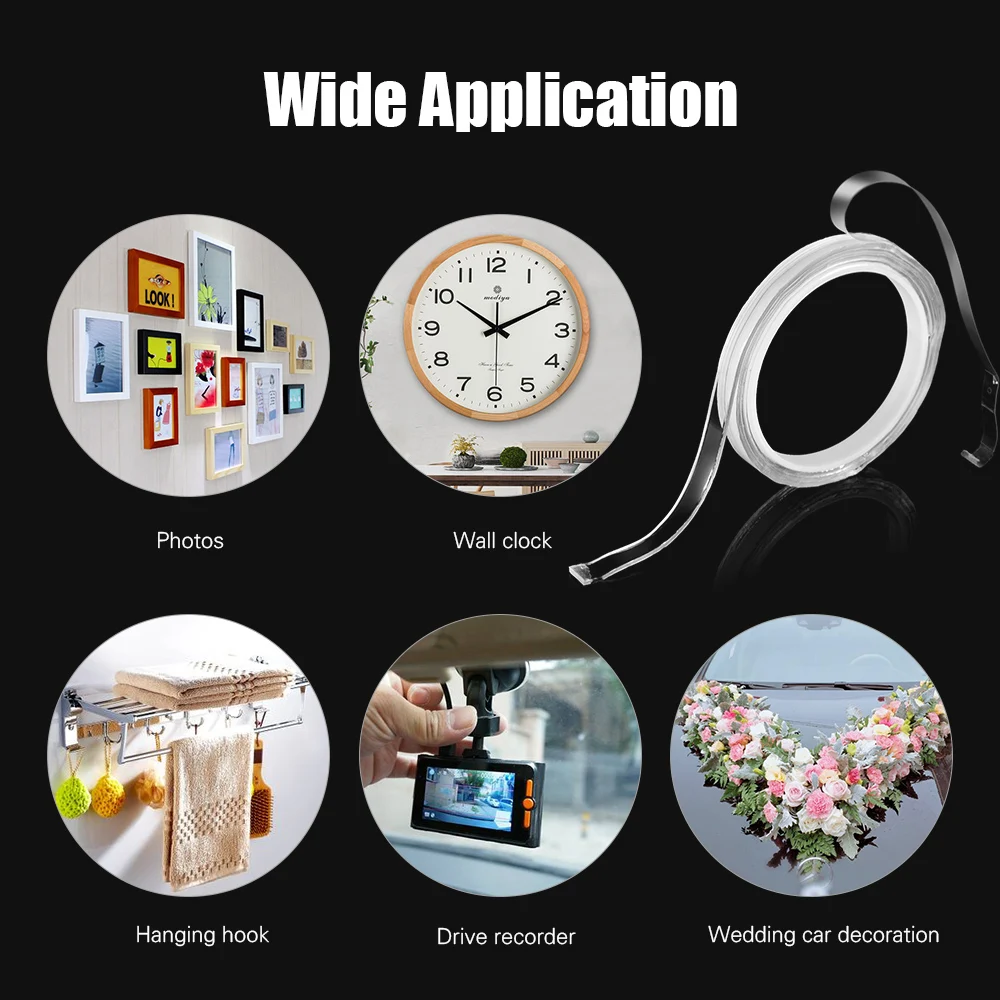 1M Washable Traceless Double-sided Adhesive Tape Removable Reusable Anti-slip Transparent Nano Gel Tape Pad 2mm Thickness