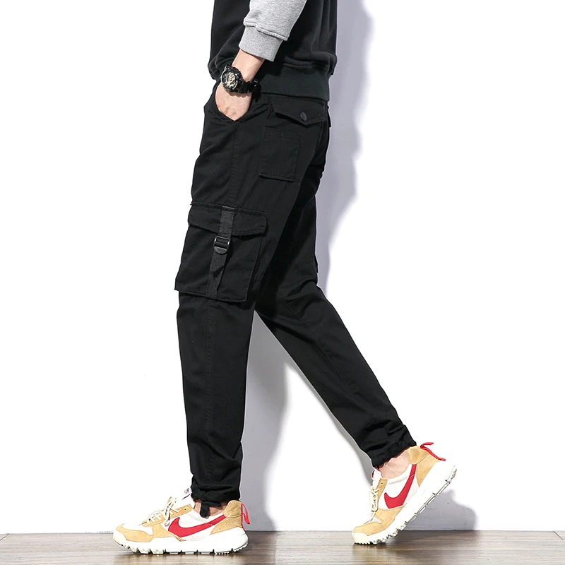 Осень зима более карман для мужчин комбинезоны брюки досуг Военная Униформа Тактический мотобрюки мужской штаны для уличного бега спортивные штаны - Цвет: black