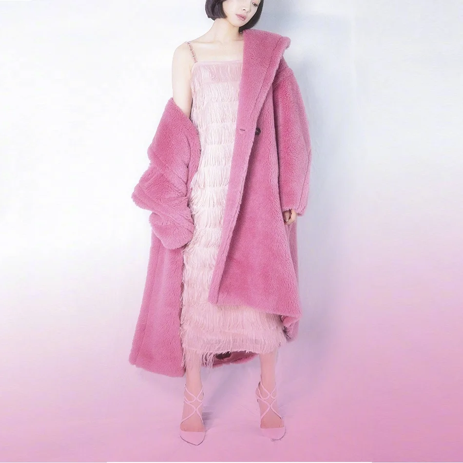 CBAFU зимние теплые женские длинные пиджаки искусственной овечьей шерсти длинные рукава классические брюки свободные Сгущает женское шерстяные пальто взлетно-посадочной полосы длинное пальто N984