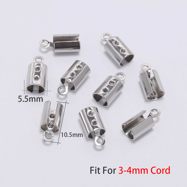 Stainless Steel Cords Crimp End Beads Caps Leather Clip Tip Fold Crimp Bead Bracelet Connectors For Jewelry Making Finding