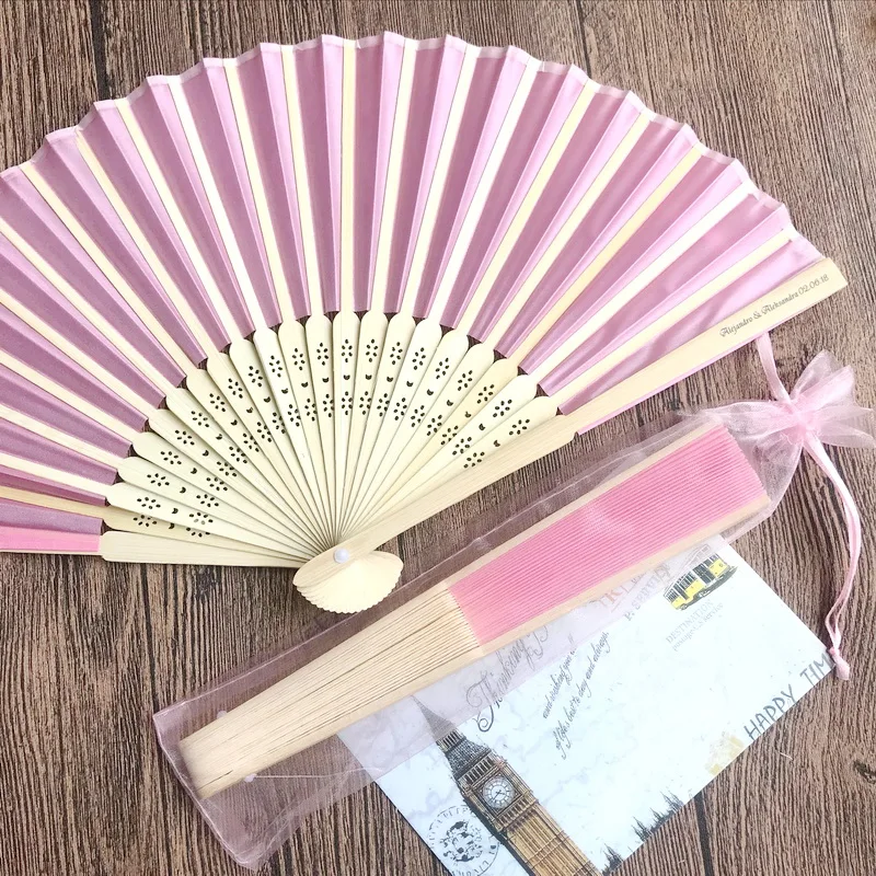 (100pcs/lot)FREE SHIPPING+Personalized Pink Wedding Silk Cloth Fan in