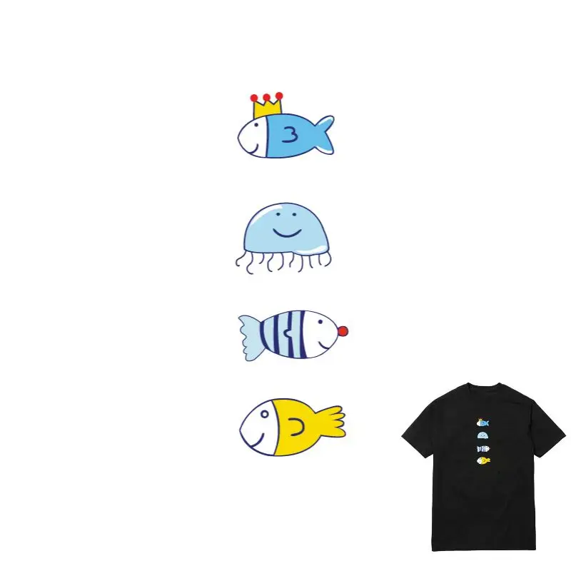 

5.6x18cm Cartoon Fish Iron On Patches Stickers Washable Appliques A-level Patch Heat Transfer For T-shirt DIY Accessory Clothes