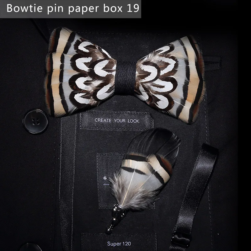paper box 19 JEMYGINS, дизайн, галстук-бабочка, перо, бант, изысканная ручная работа, Мужская брошь для галстука-бабочки, деревянная булавка, подарочный набор, Свадебная вечеринка - Цвет: paper box 19