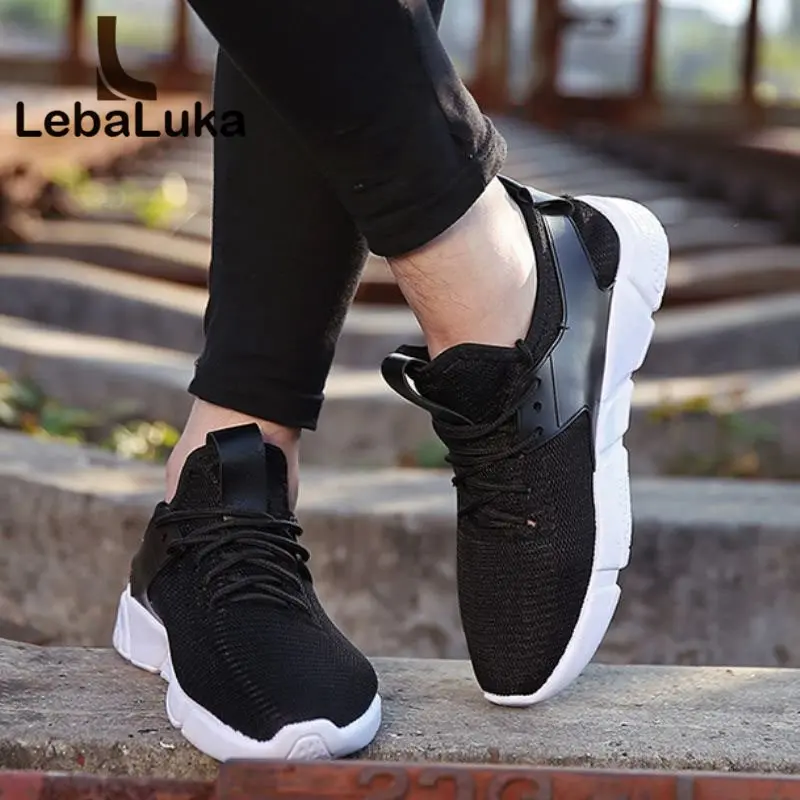 

LebaLuka Men Sneakers Casual Flats Black Gray Shoes Men Lace Up Outdoor Breathable Air Mesh Fitness Trainers Shoes Size 39-44