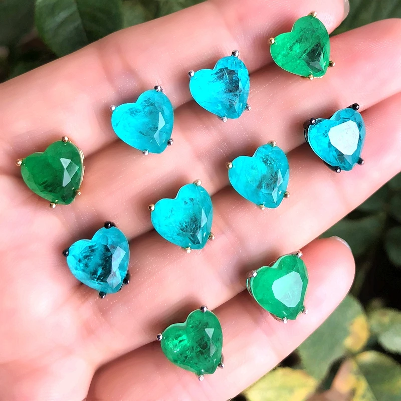 Очаровательные серьги-гвоздики в форме сердца для женщин, зеленый синий камень, маленькое сердце любви, серьги, позолоченное модное ювелирное изделие