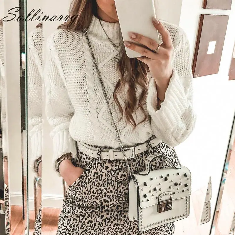 

Sollinarry Autumn Winter Sweaters and Pullovers Women 2019 White Fashion Knitted Chic Pullover Women Casual Crop Sweater Jumper
