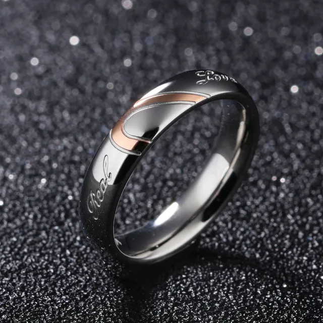 316L Stainless Steel Silver Half Heart Simple Circle Real Love Couple Ring 1