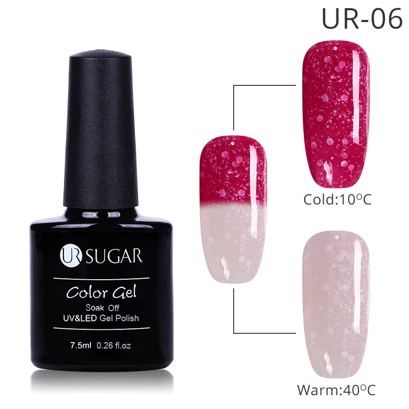 UR SUGAR 7,5 мл Soak Off UV термальный ультратонкий блестящий гель верхнее покрытие цветной лак гель лак для ногтей - Цвет: ur 06
