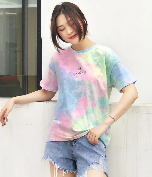

2019 summer new women's tie-dye color cotton short-sleeve gradient T-shirt