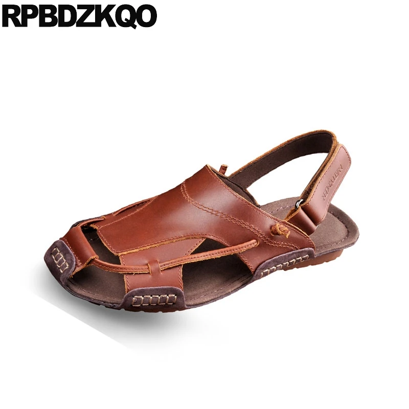 ファッションメンズサンダル革夏ストラップフラットネイティブ日本本物の通気性ブラウン21靴デザイナー黒カジュアルローマ Men S Sandals Aliexpress