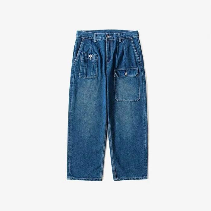 Модные джинсы карго, мужские джинсовые штаны, хлопковые с карманами, прямые, свободные, мешковатые джинсы, широкие брюки, Мужская одежда, большой размер