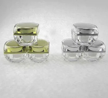 

5g clear square acrylic cosmetics packing bottle with gold silver cover,Cream box / bottle