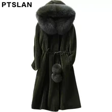 2017 New Direct supply from factory Winter Fashion Long style High grade Sheep fur women coats fox fur collar hoode