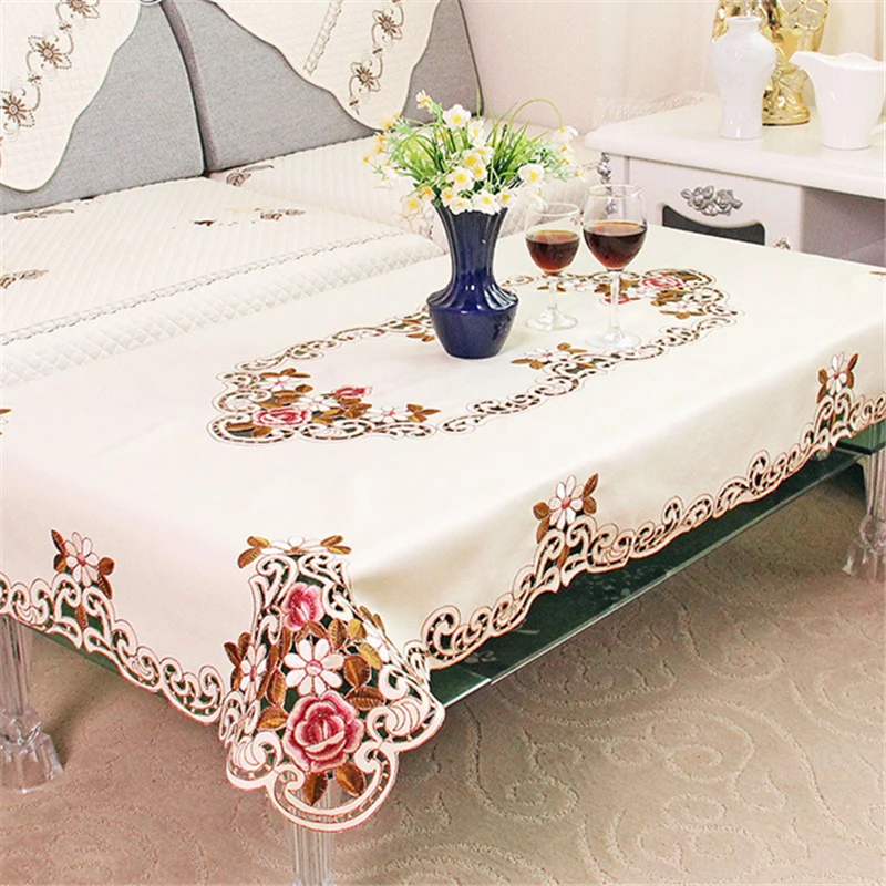  Europe Style Wedding Tablecloth Embroidered Floral Fabric Tableclothes For Rectangular Tables Tea Table Cloth For Table Cover