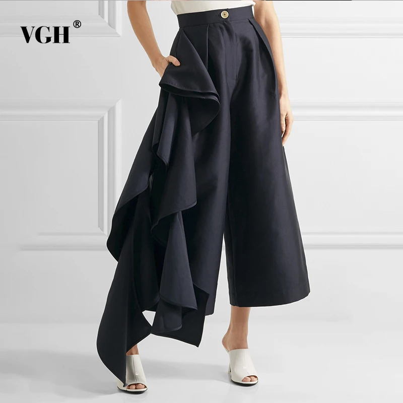 VGH женские лоскутные брюки с оборками, высокая талия, большие размеры, широкие женские брюки, весна, модная новая одежда