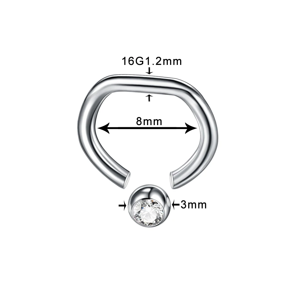 1 шт. 16 г титана драгоценный камень шар закрытие пленное кольцо обруч BCR кристалл губы нос Daith спираль ухо для трагуса септума кольцо CBR пирсинг ювелирные изделия - Окраска металла: Style1 1.2x8x3mm