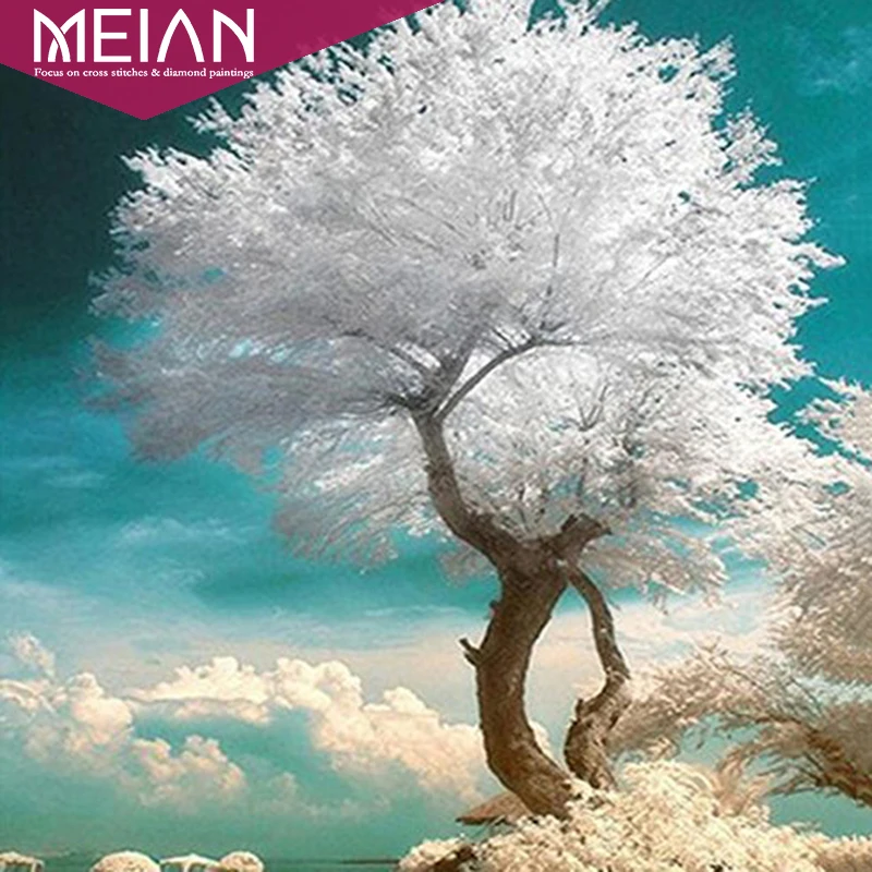 

Meian Full Diamond Embroidery "Snow Tree" 5D Diamond Painting Cross Stitch 3D Diamond Mosaic Needlework Crafts Christmas Gift