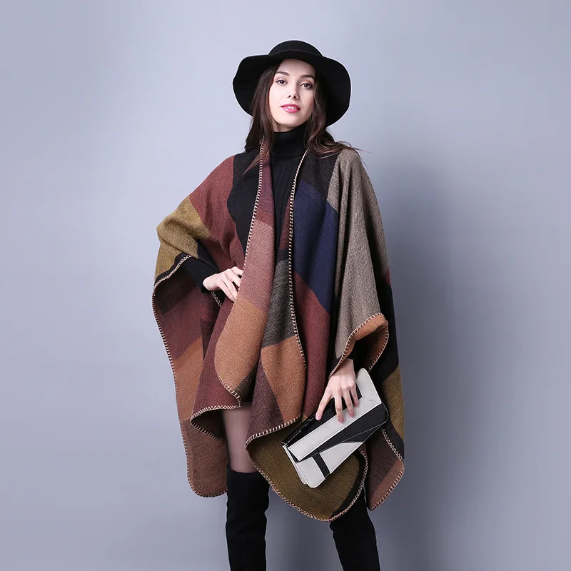 

2019 New Fashion Winter Warm Plaid Ponchos And Capes For Women Oversized Shawls and Wraps Cashmere Pashmina Female Bufanda Mujer