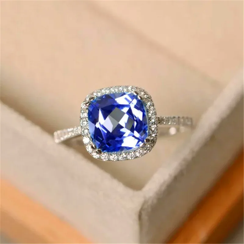 Милое женское кольцо с голубым радужным камнем, роскошная Мода 925, заполненное серебром, ювелирные изделия в стиле бохо, винтажные Свадебные Кольца для женщин