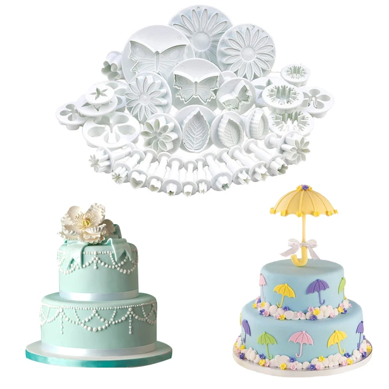 

33 pieces Plunger Fondant Cutter Cake Tools Cookie Biscuit Bakeware Accessories Mold Craft DIY 3D Sugarcraft Decorating Flower
