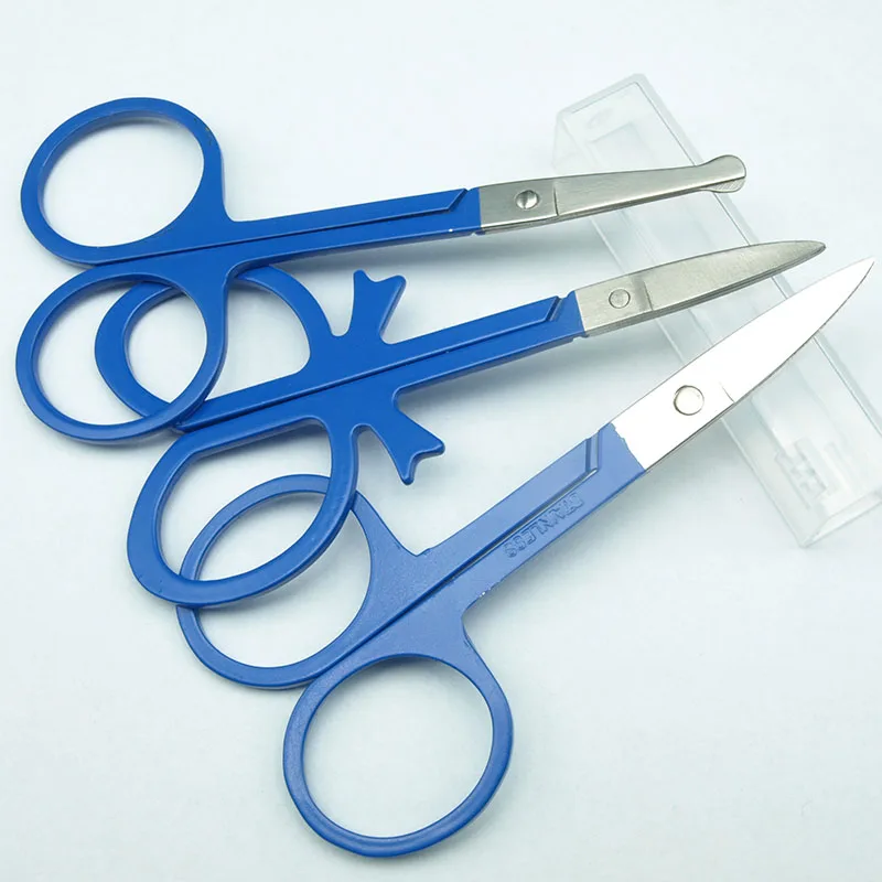 

3pcs Blue pattern Cuticle Scissor Manicure For Nails Eyebrow Nose Eyelash Cuticle Scissors Curved Makeup Tools,wide