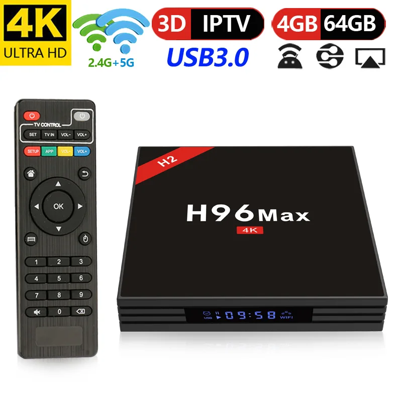 H96 Max H2 Smart Android 7.1 TV Box RK3328 Quad Core 4K VP9 H.265 HDR10 USB3.0 4GB / 64GB Miracast DLNA WiFi LAN HD Media Player