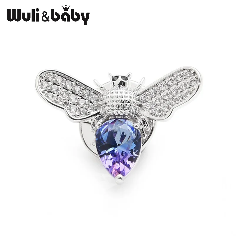 

Wuli&baby Purple Blue Crystal Rhinestone Bee Collar Pin Women And Men's Insect Brooches Gifts