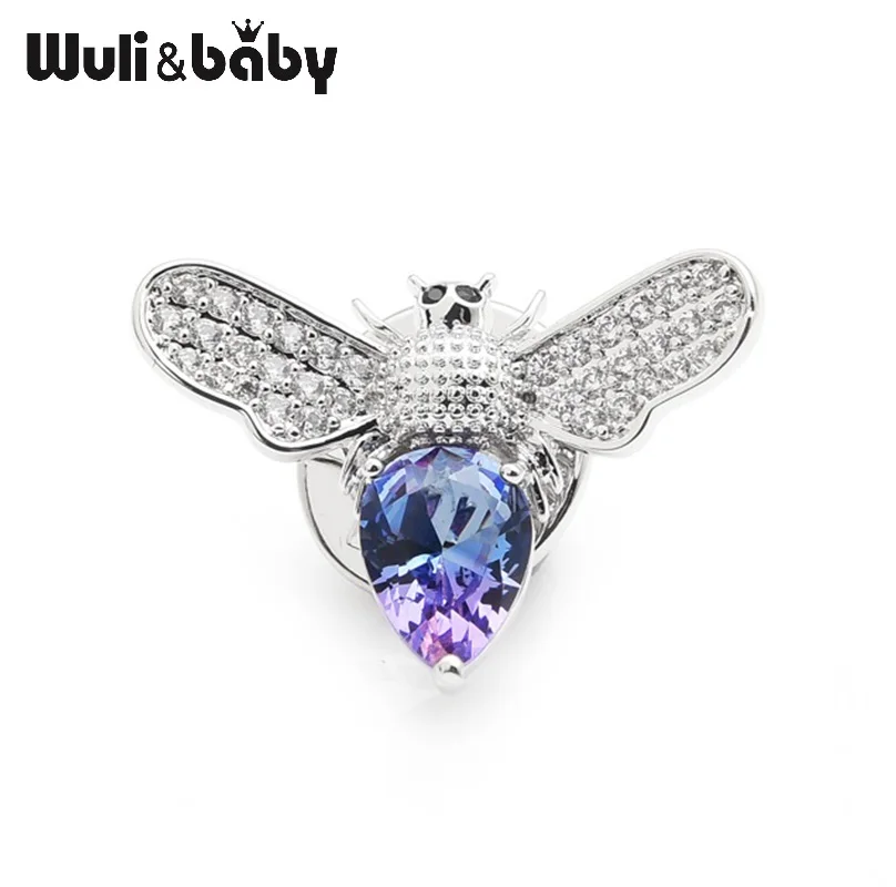 Wuli &amp baby фиолетовые Синие стразы пчела булавка для воротника женские и мужские
