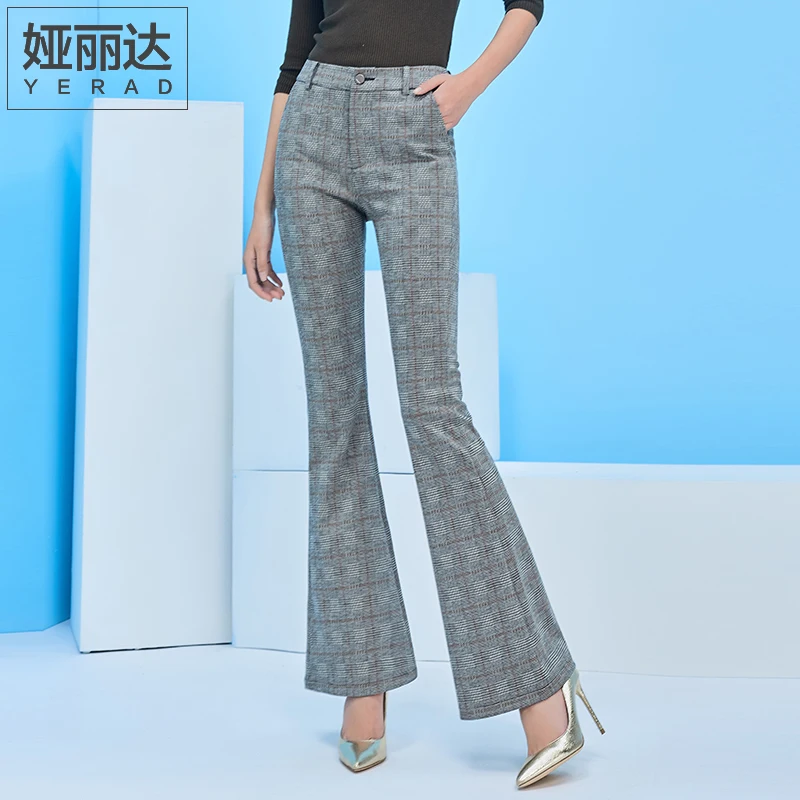 Goedkoop YERAD Plaid Flare Broek 2018 Nieuwste Vrouwelijke Vintage Elegante Kantoor Werk Slanke Lange Broek Vrouwen Bell Bottom Broek
