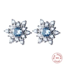 Модные снежинки снежный цветок подарок Edelweiss блестящие настоящие циркониевые амулеты стерлингового серебра 925 Серьги гвоздики ювелирные изделия