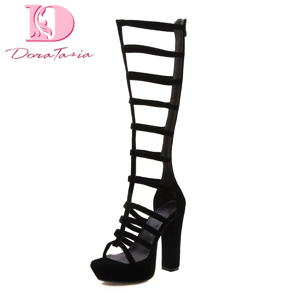 

2019 Platform Black Summer Boots Women Shoes 2019 Summer Plus Size 43 Street Cool Women High Heels Shoes Woman Knee High Boots