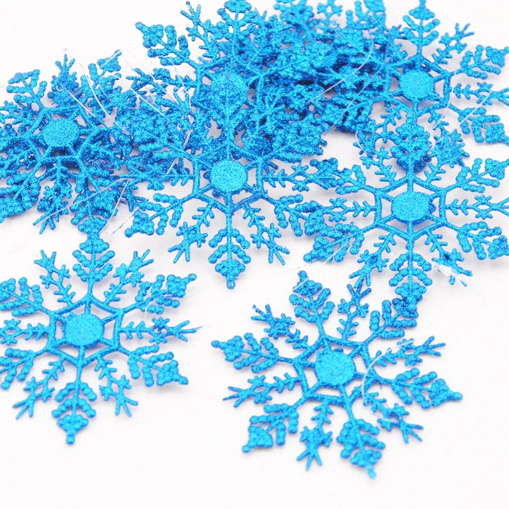 12Pcs Snowflakes Christmas 10cm Plastic Glitter Fake Snow Ornaments Christmas Tree Pendant Party