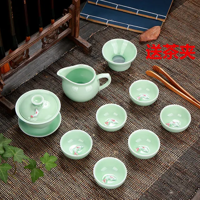 Чайный набор Longquan Celadon, керамический чайник Gaiwan, чайная чашка, китайский чайник кунг-фу, посуда для напитков, подарок для друга - Цвет: see chart