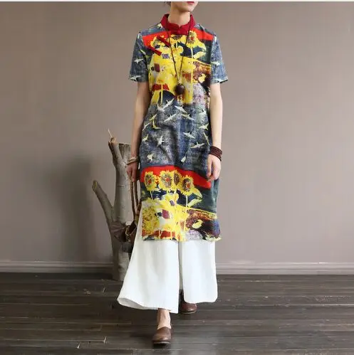 Qaturalan женское летнее винтажное китайское платье Чонсам Mujer Vestido Благородное женское платье Qipao Плюс Размер Ethic свободные платья - Цвет: as photo