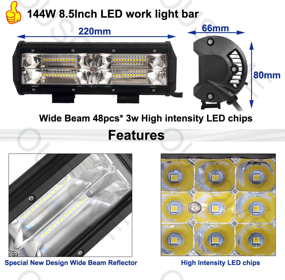 8.5 дюйма 144 Вт двойной ряды 4x4 внедорожный автомобиль светодиодный свет баров IP67 водонепроницаемый Наводнение 12 В авто работы лампы