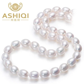 ASHIQI Real white natural freshwater pearl necklace , 40 cm/45 cm pearl jewelry for women gift jiuduo exquisite pure natural freshwater pearl for women brooch for dance occasions