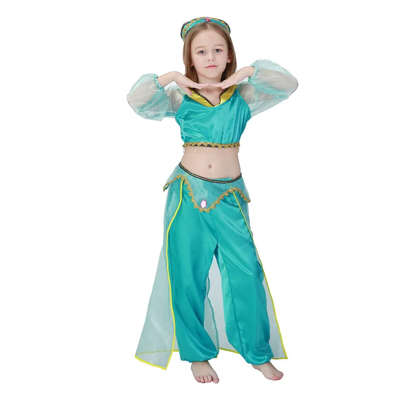 Высокое качество, женский сексуальный костюм жасмин, костюм принцессы для взрослых, Детская Арабская Исполнительница танца живота, костюм для косплея - Цвет: Kids