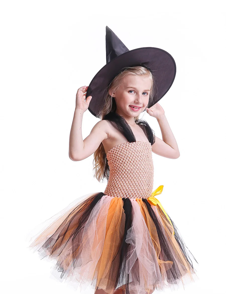Girls Halloween Tutu Dress with Witch Hat Princess Tulle Kids Carnival Party Costume Knee-Length Handmade Children Clothing (9)
