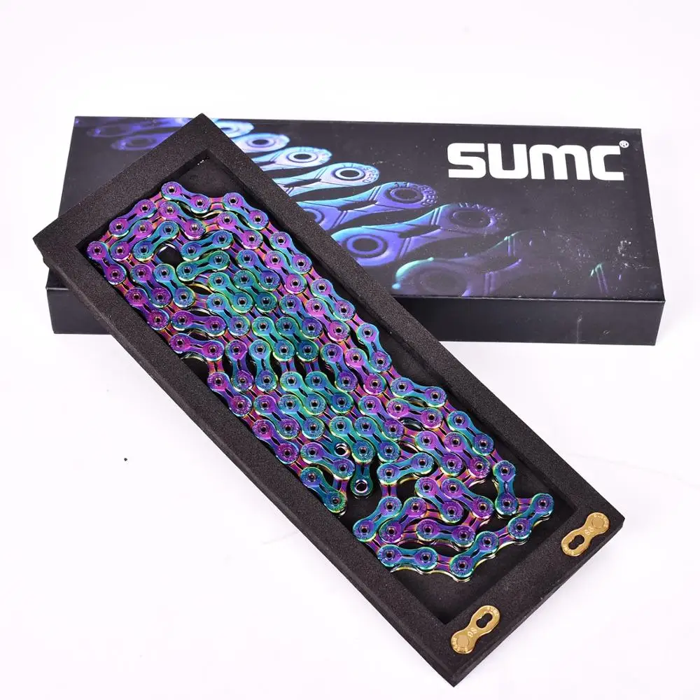 Clearance SUMC 9 10 11 12 speed Bicycle Rainbow Chain Colorful MTB Mountain Road Bike Shifting Chain With Missinglink For Shimano Sram 34