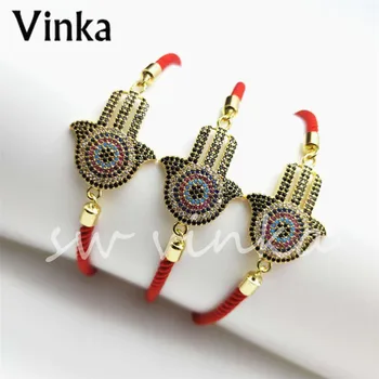 

10pcs Wholesale Fashion Unisex Luxury Jewelry CubicZircon Hamsa Shape Rope Chain Bracelet Hand Charm Rope Chain Bracelet