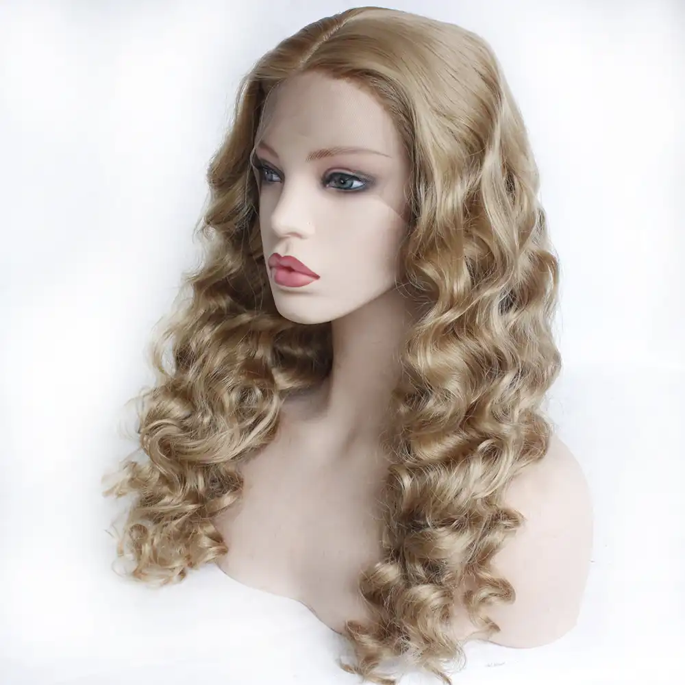 Synthetic Blonde Lace Front Loose Curly Wig Glueless Heat