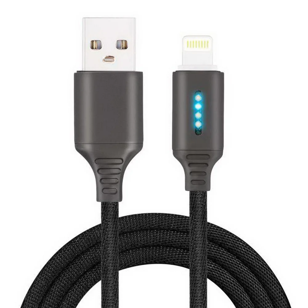 USB кабель 1 м 2.4A Автоматическое отключение питания для Lightning зарядный кабель Быстрая зарядка нейлоновый кабель для передачи данных для iPhone XS Max X XR 8 7 6 6s Plus - Цвет: Черный