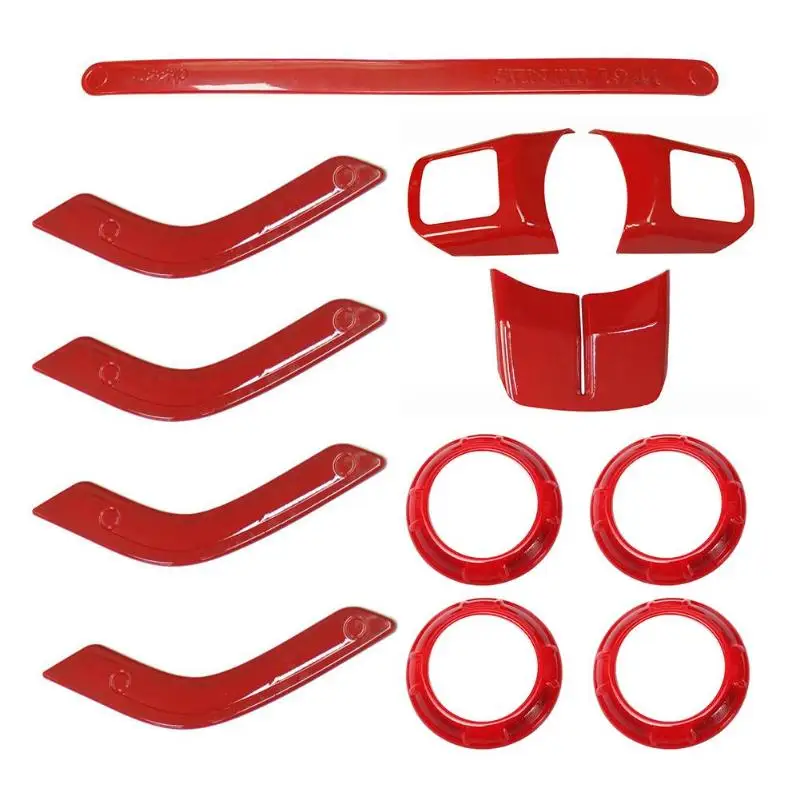 

12pcs/Set Red Car Air Vent Interior Decoration Trim Cover Frame Kit Steering Wheel Dashboard Door Styling For Jeep Wrangler