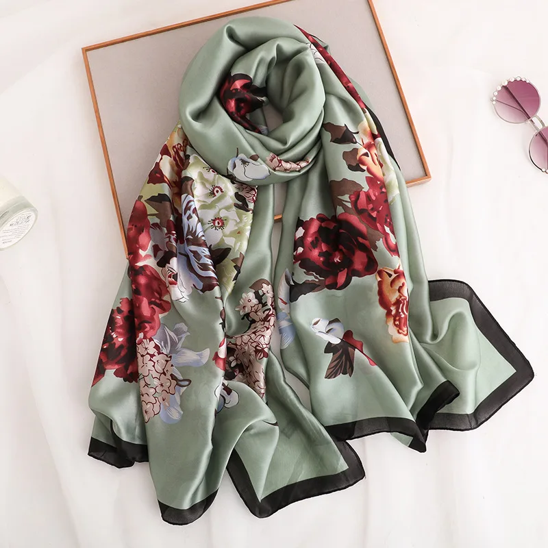 Шелковый шарф с цветочным принтом, женские мягкие длинные зимние шарфы из пашмины, Женские платки для путешествий и обертывания, женские хиджаб бандана