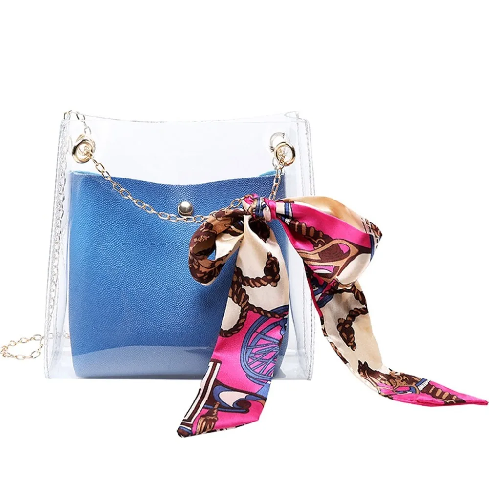 Woweino Women Small Bucket Bags Plastic Transparent Totes Composite Chain Bag Female Mini Jelly Handbags