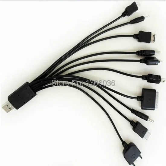 Factory price 10 in 1 universal Flexible USB to Multi Plug Cell Phone